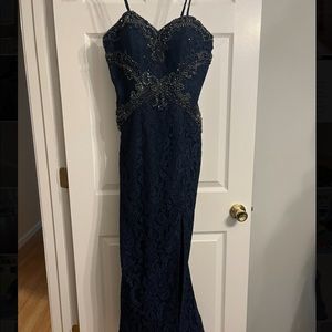 Navy blue Spaghetti strap mother of the bride dress.